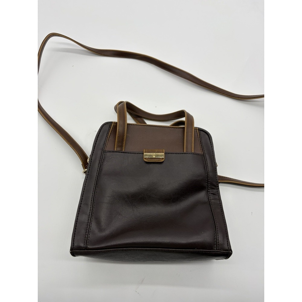 Liz Claiborne Brown Leather VINTAGE Satchel Shoulder Purse Bag gold hardware